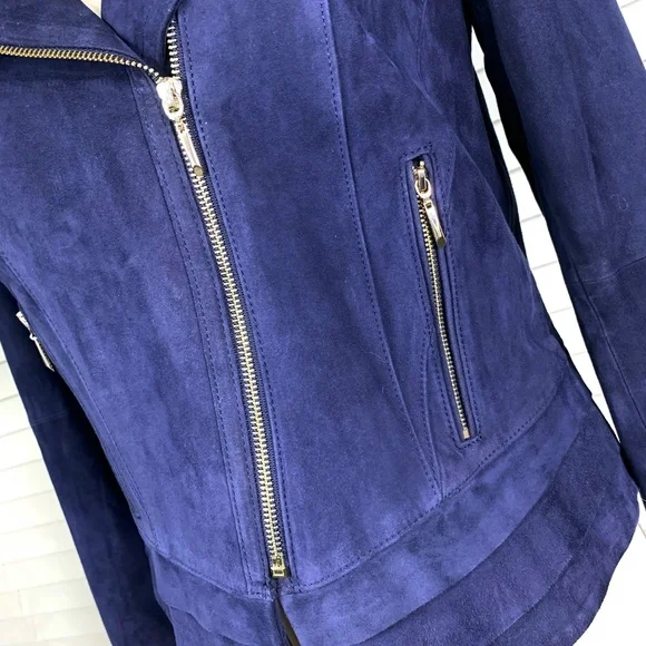 🚫SOLD! NWT🤩|•WHBM•| Navy Suede Moto Jacket* - Picture 6 of 16